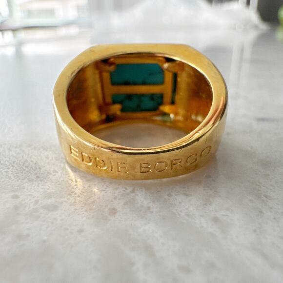 Eddie Borgo Pyramid Ring Size 7 Gold Tone Turquoise Howlite Statement Modern - Picture 2 of 6